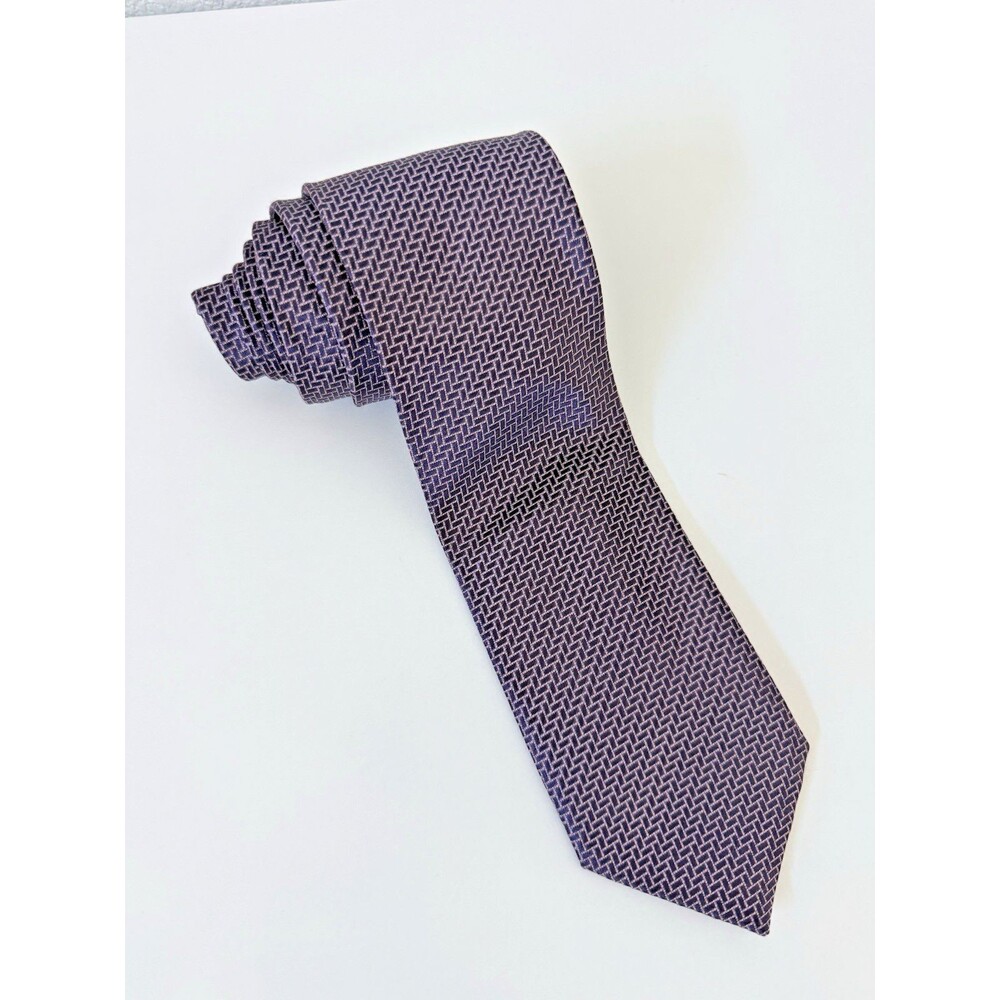 Oscar de la Renta Silk Tie Purple Geometric Basketweave Herringbone Vintage Prep